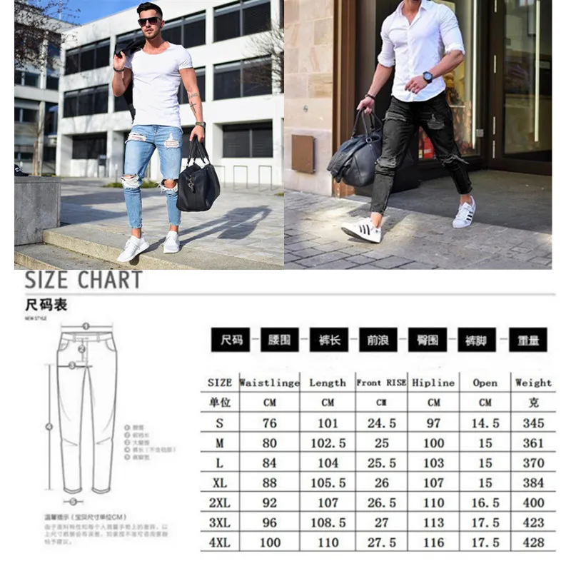 

Men Jeans 3 Style Streetwear Destroyed Ripped Jeans Homme Hip Hop Broken Male Pencil Trousers Patch Jogger Street Pants