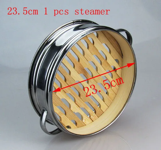 23.5cm 1pcs steamer От 14 до 30 см кухонная посуда из нержавеющей стали, Бамбуковая Пароварка с крышкой, китайская кухонная посуда для приготовления рыбы, паста, овощи Dim - Цвет: 23.5cm 1pcs steamer