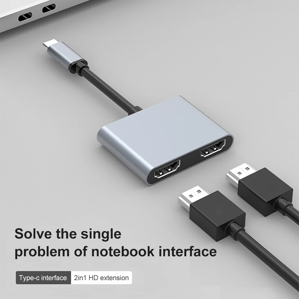 

Type C HUB 2 in 1 Adapter UHD 4K USB C to Dual HDMI-Compatible Converter Type C to HDMI-Compatible Adapter for MacBook