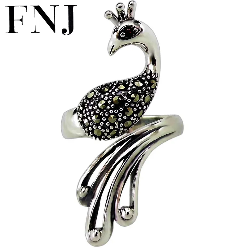 

FNJ 925 Silver Ring New Fashion Peacock Original S925 Sterling Silver Rings for Women Jewelry Adjustable Size