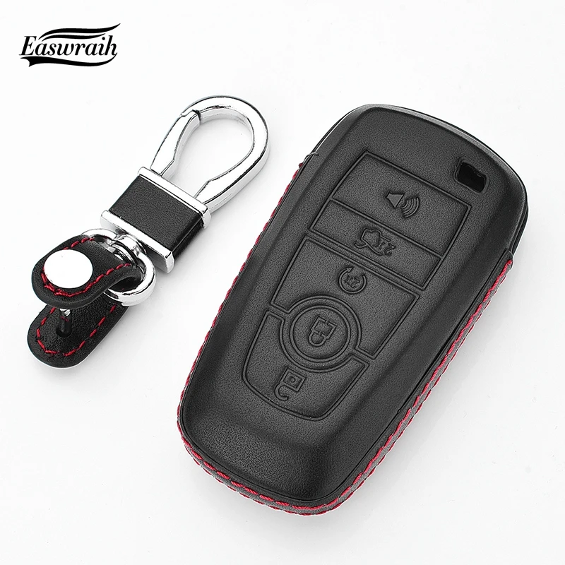 Car Leather Key Case Chain For Ford Mondeo Explorer Edge Expedition F-450 F-350 F150 Fusion Mustang Everest 5 Buttons 2017-2019 |