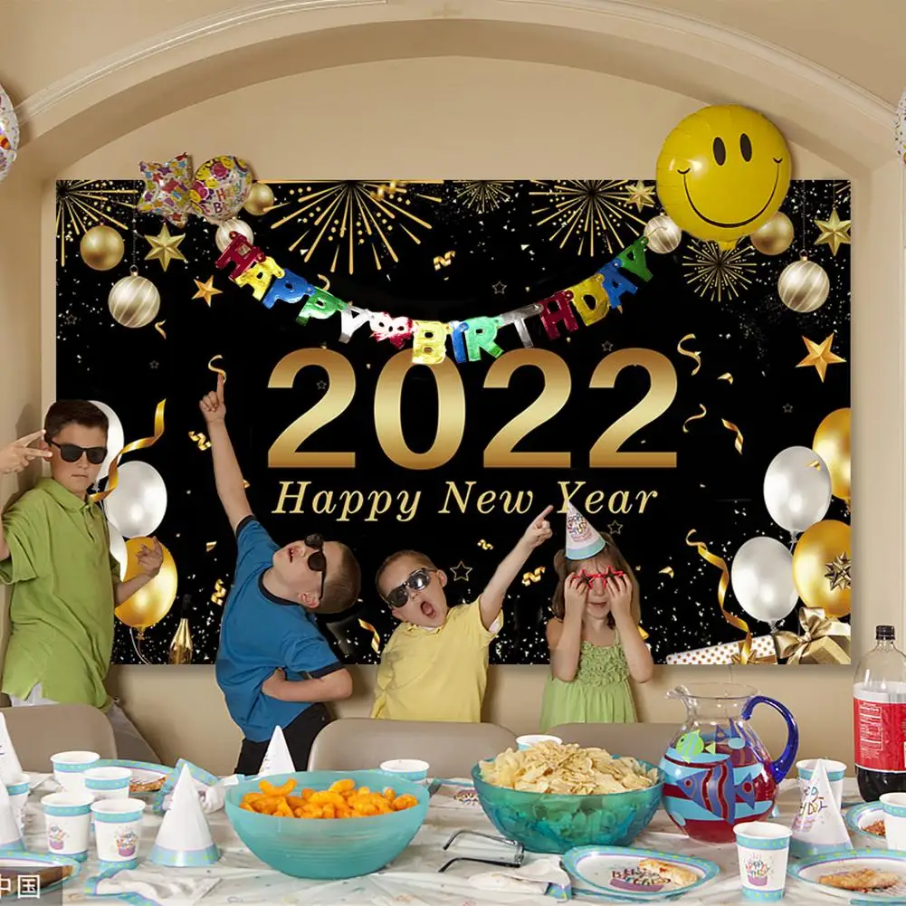 

Happy New Year Banner Photo Background Happy New Year Backdrop Black And Gold New Years Eve Banner For Outdoor Yard Sign