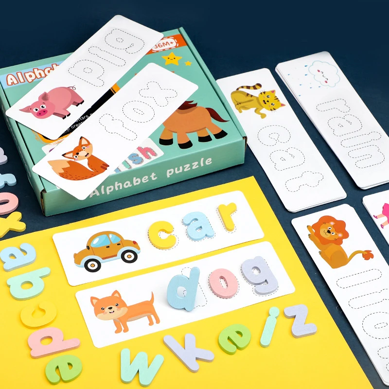 

Montessori Tangram English Alphabet Toys Wooden Jigsaw Puzzles Thinking Training Puzzle Game Educational Toys For Children Gifts