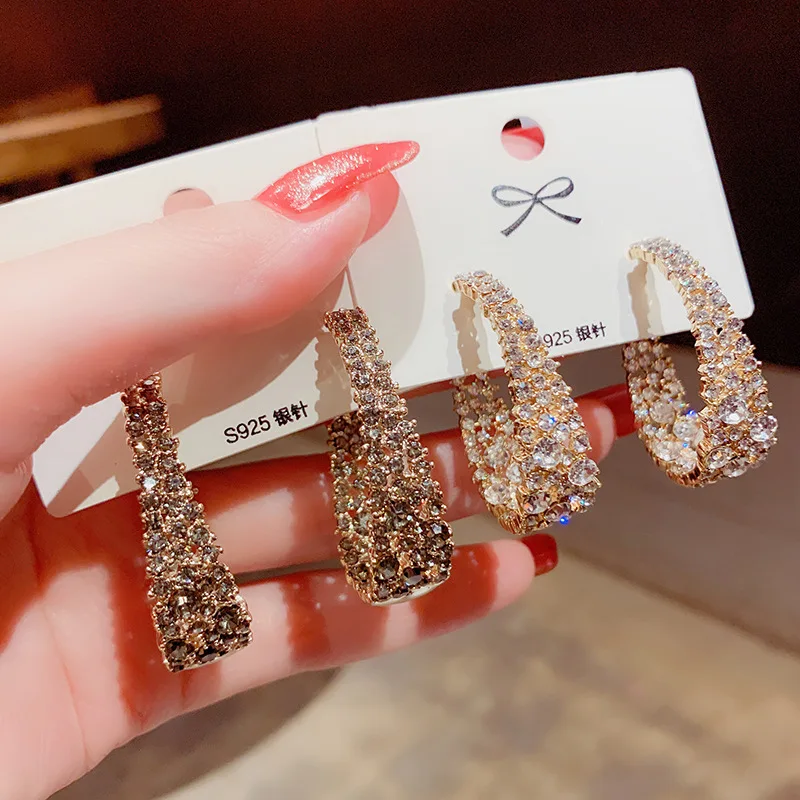 

New Arrive Baroque Rhinestone S925 Silver Needle Exaggerated Personality 14K Real Gold Stud Earrings for Women ZC Earrings