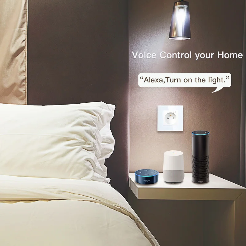 Умная розетка с WiFi Smart Wall 16А стеклянная панель французская Life/Tuya управление с помощью Amazon Echo Alexa Google Home