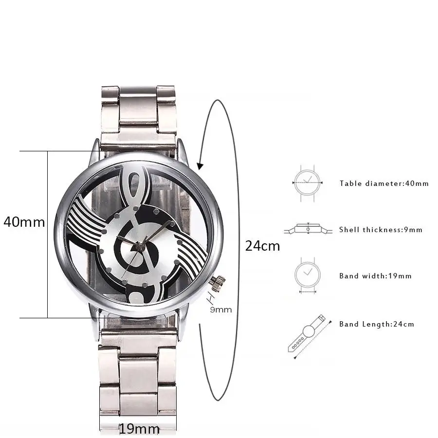 

2017 New Brand Fashion Hollow Music Note Notation Watch Stainless Steel Quartz Wrist Watch For Men Women Silver Mesh Watches