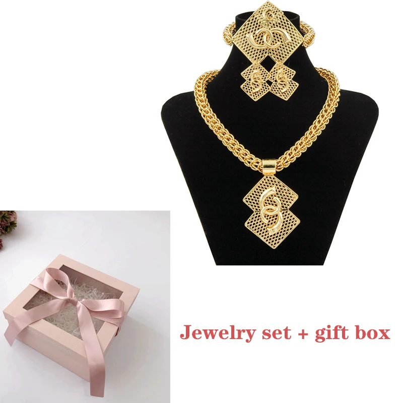 18k set and box Роскошные нигерийские женские свадебные ювелирные наборы, большое короткое ожерелье, серьги для невесты, Дубай, золотой Африканский бисер, комплект ювелирных изделий - Окраска металла: 18k set and box