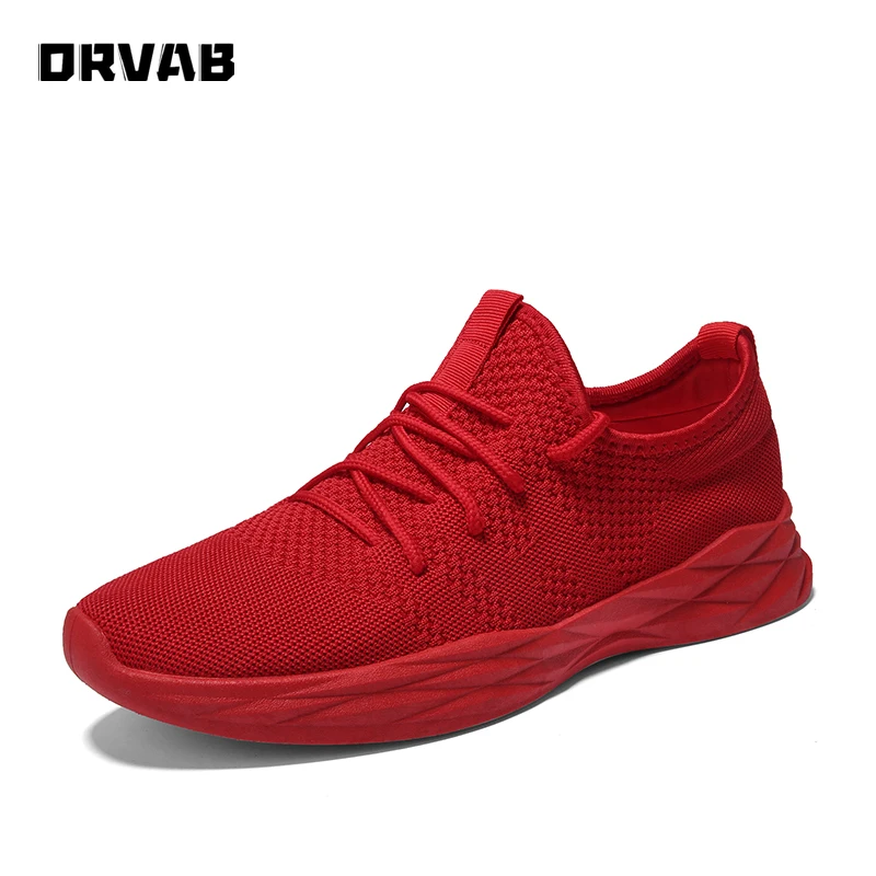 

Lightweight Breathable Sneakers Fashion Men Casual Shoes Summer Lace-Up Black White Red Walking Shoe