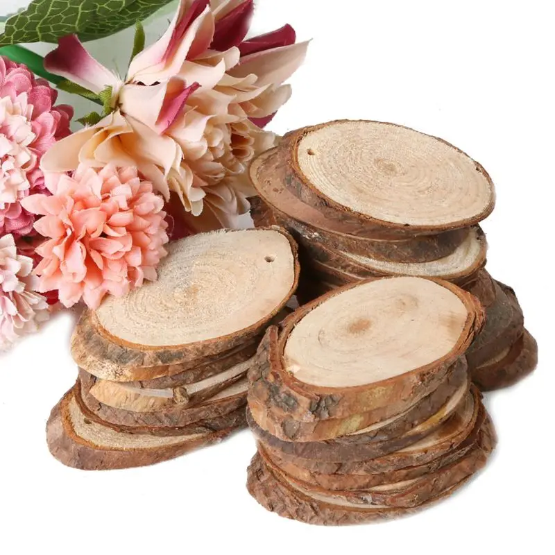 

25pcs Natural Wooden Slices Oval Blank Wood Pieces Unpainted Embellishments DIY Crafts Birthday Wedding Display Decor