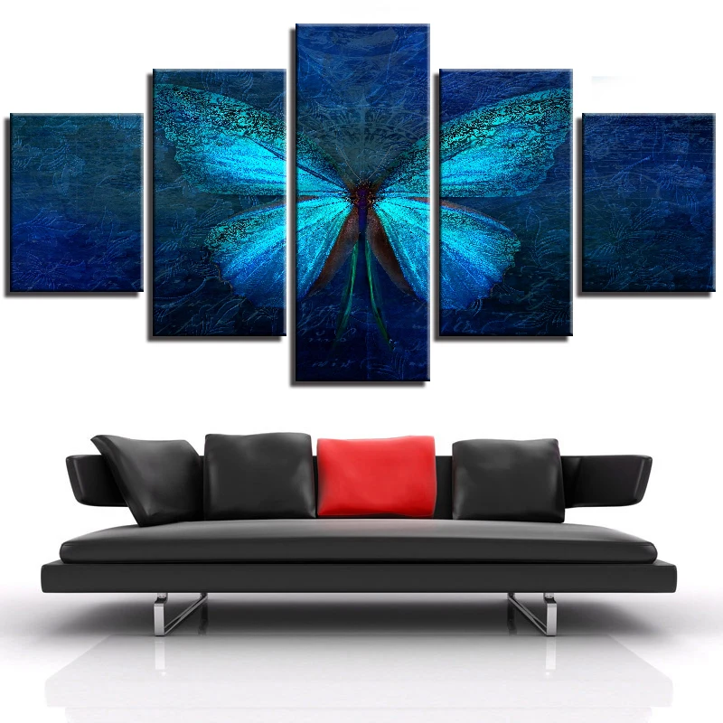 Modern Painting 5 Pieces Combined Insect Ancient Posters Blue Butterfly Canvas Printings Wall Picture for Living Room/Home Decor | Дом и сад