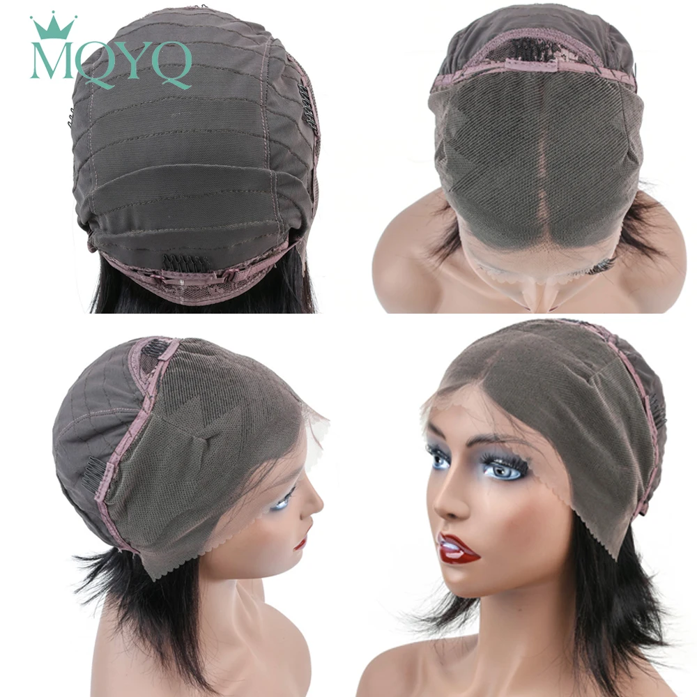 MQYQ короткий боб парики 13*4 Кружева Фронтальные парики малазийские не Реми прямые Кружева Фронтальные человеческие волосы парики с детскими волосами натуральный цвет