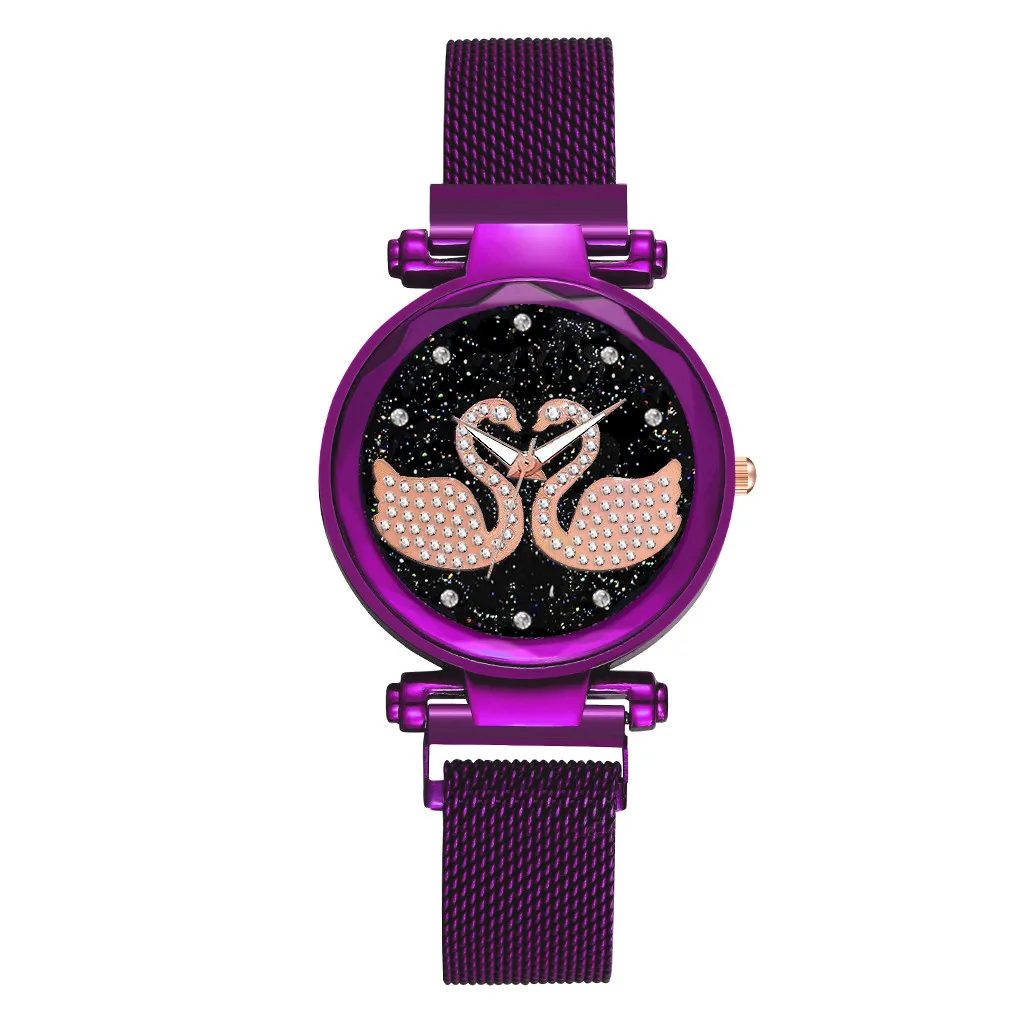 Женские часы магнит камень лебедь алмаз дамские кварцевые повседневные женские #