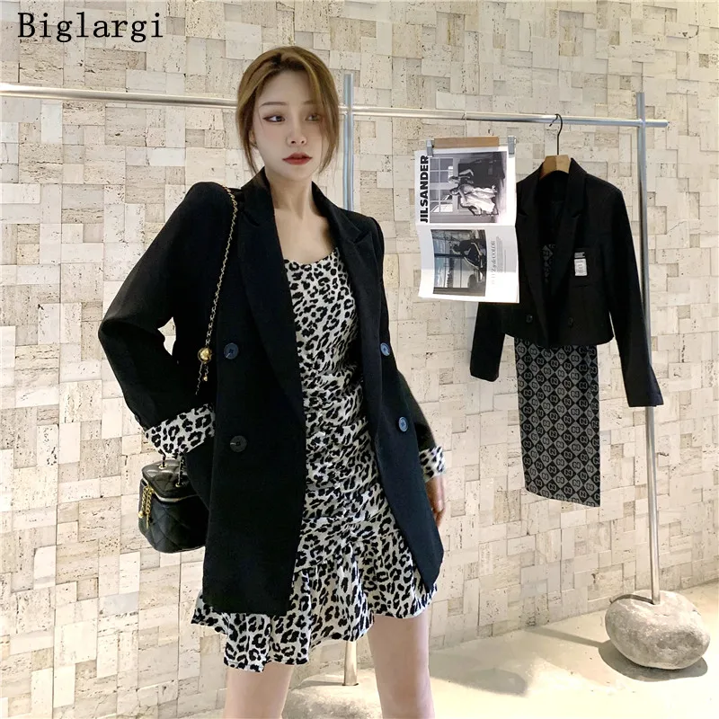 

Two 2 Piece Set Leopard Sexy Mini Print Suspender Dress Women Blazer Women Tops Korean Fashion Leopard Two-piece Suit