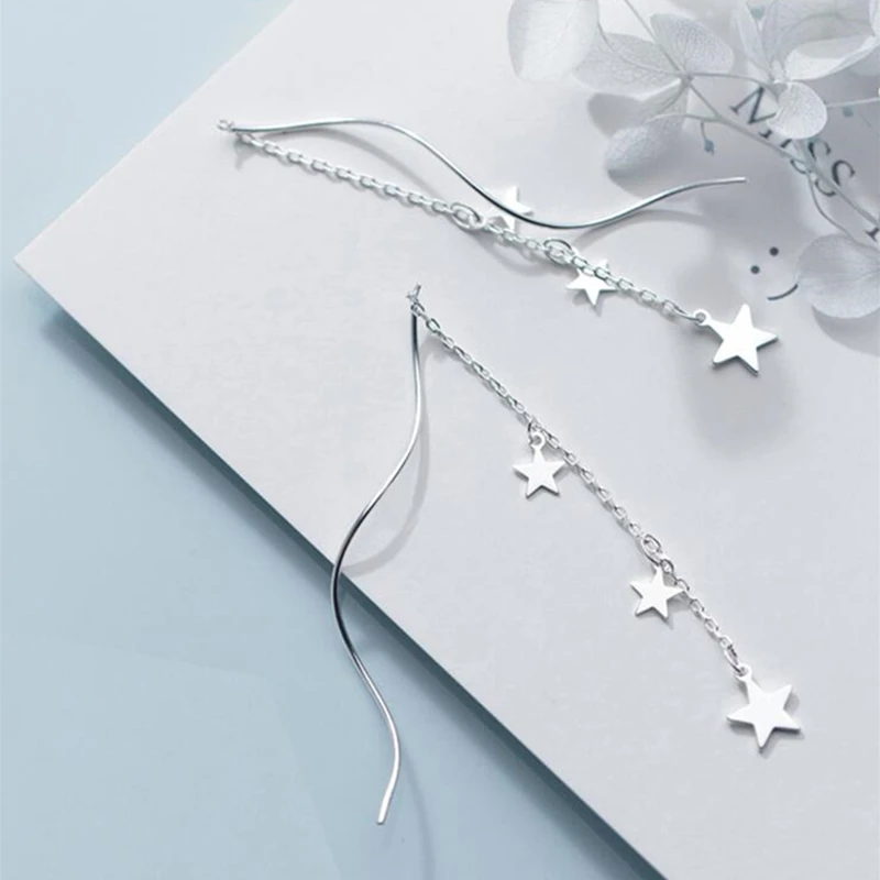 Серьги из чистого серебра 925 пробы, модные корейские серьги со звездами, подарок для девушек и друзей