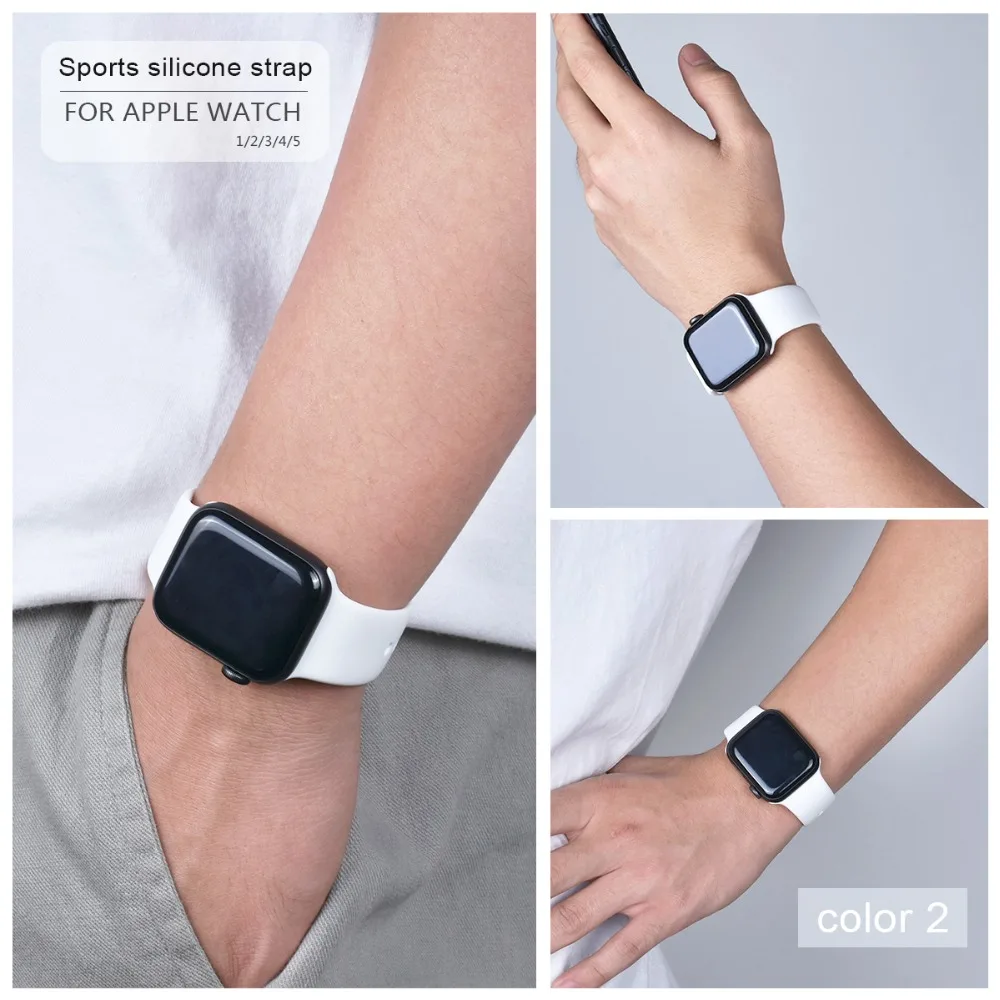Мягкий силиконовый спортивный ремешок для Apple Watch 5 4 3 2 1 38 мм 42 мм, резиновый ремешок для часов Iwatch series 5 4 40 мм 44 мм