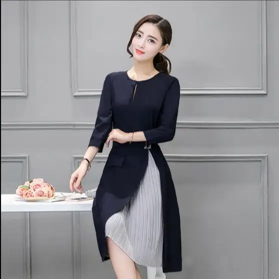 Платье с длинным рукавом в стиле пэчворк приталенное платье Осень-зима офисное