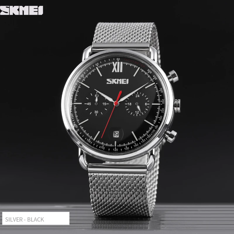 SKMEI Top Brand Quartz Watch New Fashion Bussiness LuxuriousClassic Male Watches Mesh Waterproof Wristwatch Sport Clock For Men