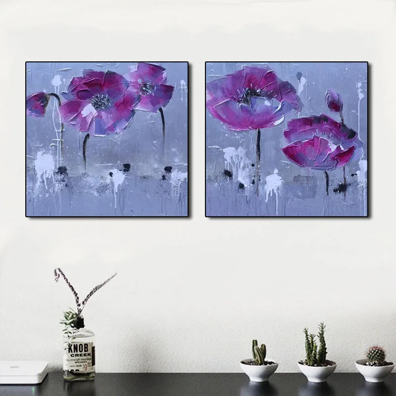 Purple Poppy and Rose Flowers Poster Painting Posters And Prints Pictures Wall Art Decoration Cuadros For Living Room Sofa | Дом и сад