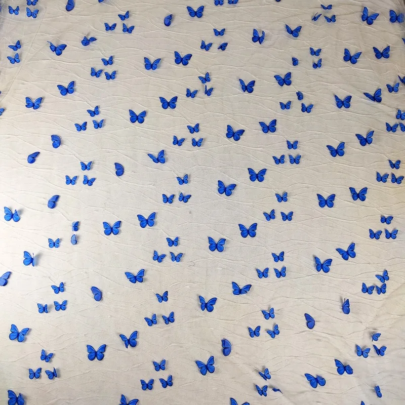 Кружевная Тюлевая ткань яркая 3D сетчатая с бабочками для цветочного платья