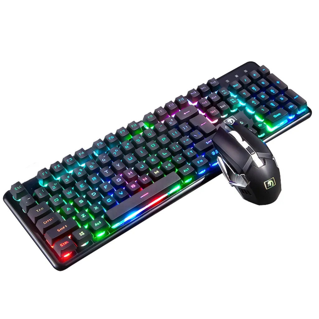 Аккумуляторная беспроводная механическая клавиатура 2 4G и 2400 DPI мышь игровой