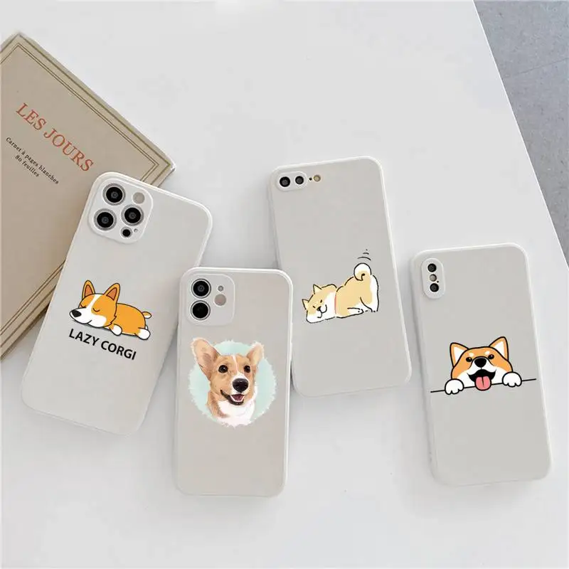 

Corgi cute cartoon dog animal Phone Case Candy Color for iPhone 6 7 8 11 12 s mini pro X XS XR MAX Plus