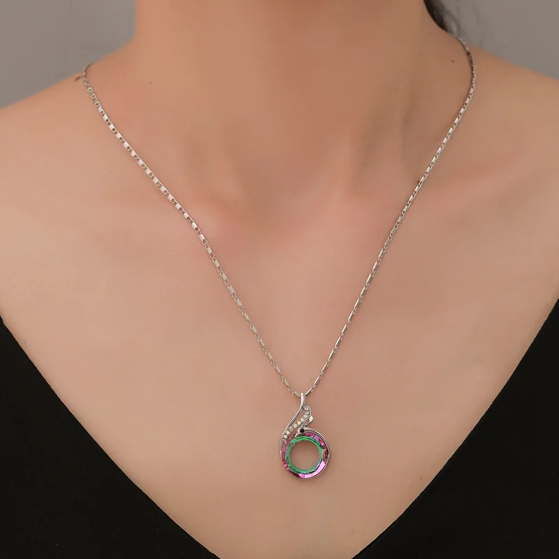 

New Necklace For Women Colorful Crystal Peacock Gradient Pendant Female Ethnic Style Clavicle Chain Necklace Women Jewelry Gift