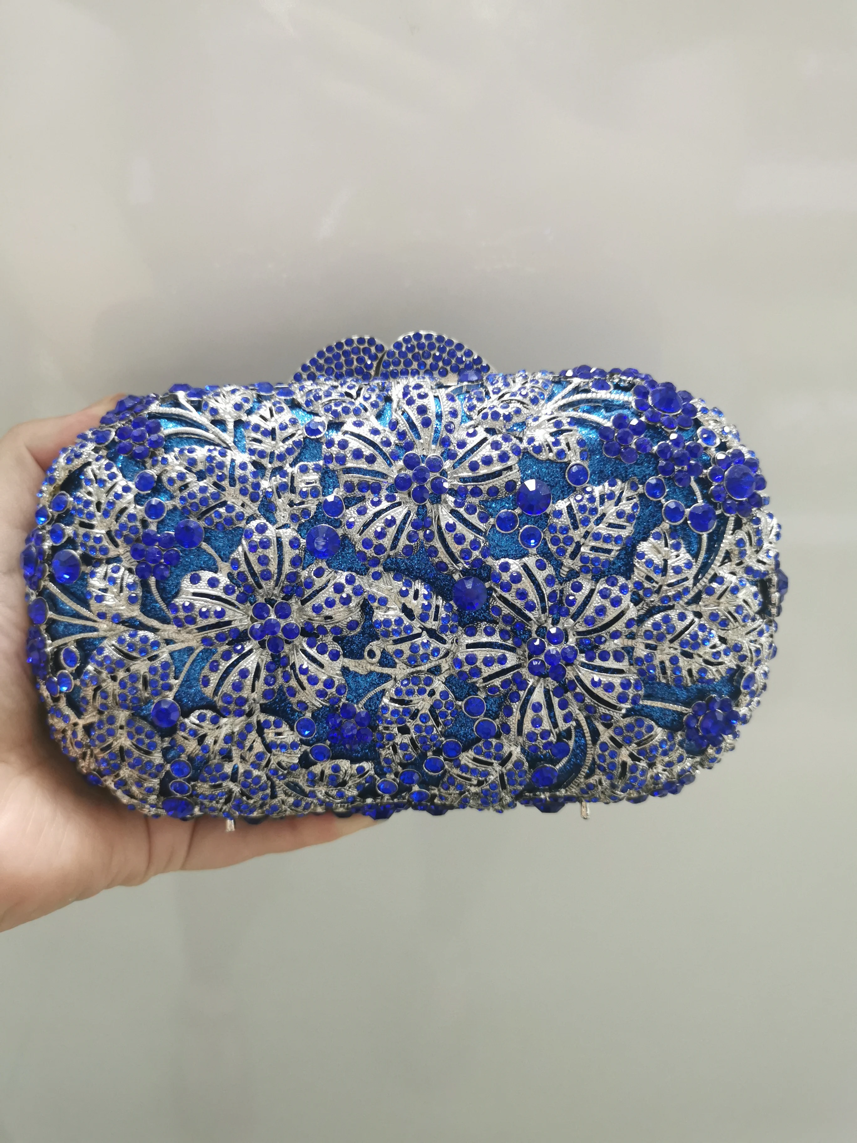 

XIYUAN Women Floral Blue/Red/Grey Color Crystal Clutch Bag Evening Bags Bridal Wedding Party Prom Handbag Purse Metal Clutches