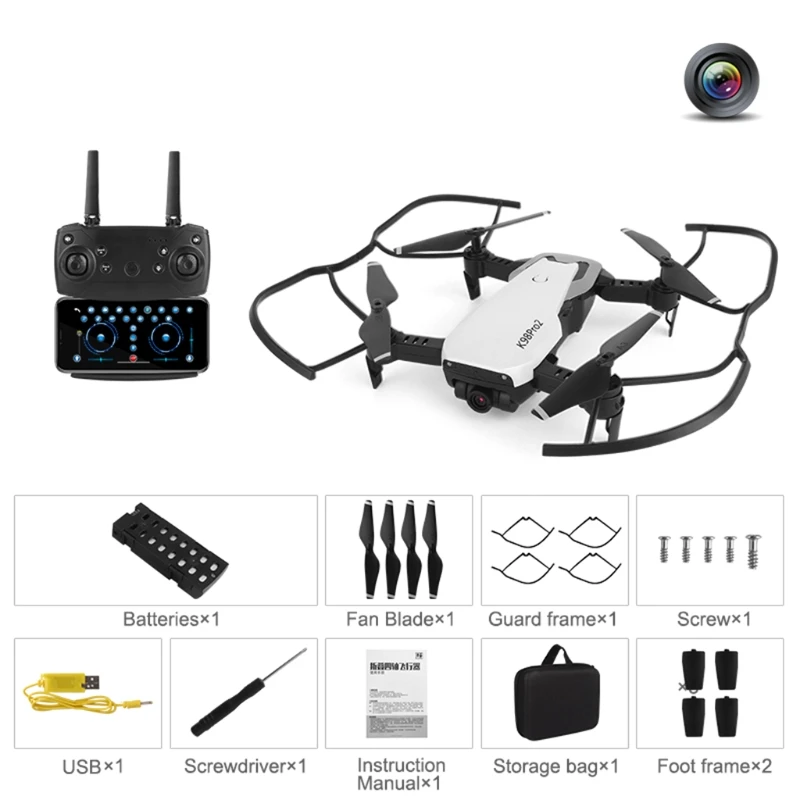 

360°K98 Pro2 RC Mini Portable Drone App Controlled Smart Mini Quadcopter with Manual 50 x Zoom 1080P/4K Lens Camera