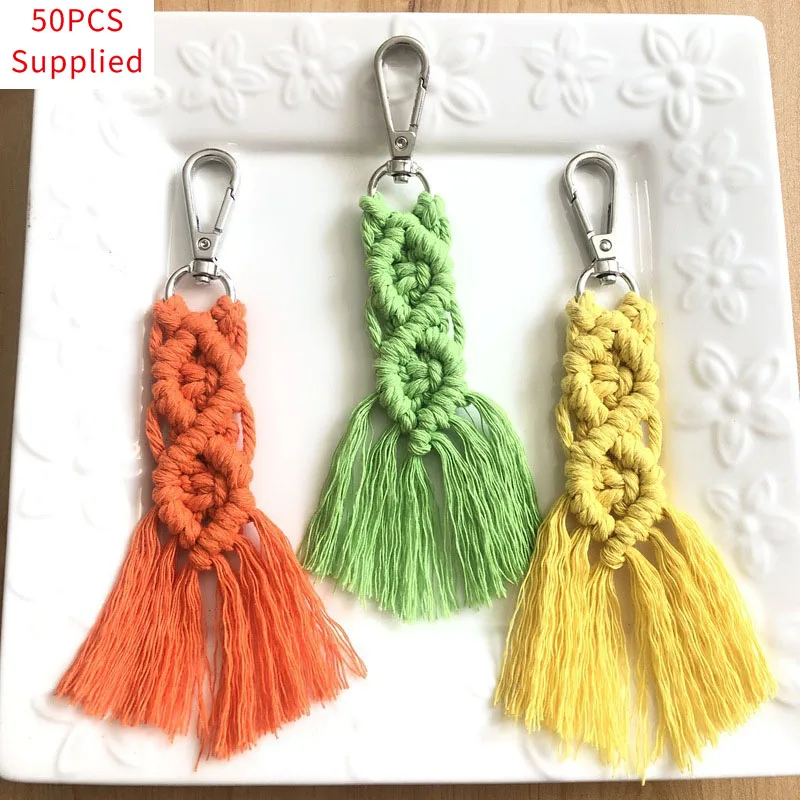 

50pcs Tassel Macrame Keychains for Women Boho Handmade key Holder Keyring Macrame Bag Charm Car Hanging Jewelry Gifts