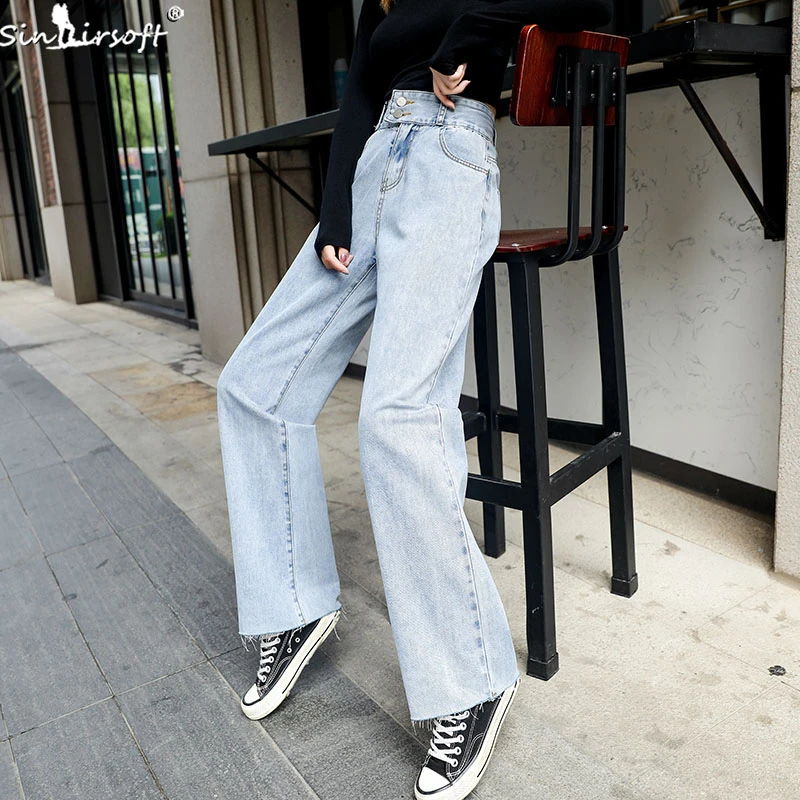 Cotton Soft New Plus Velvet Thick High Waist Jeans Women Autumn And Winter Fashion Trend Wild Double Button Wide Leg Pants Woman | Женская
