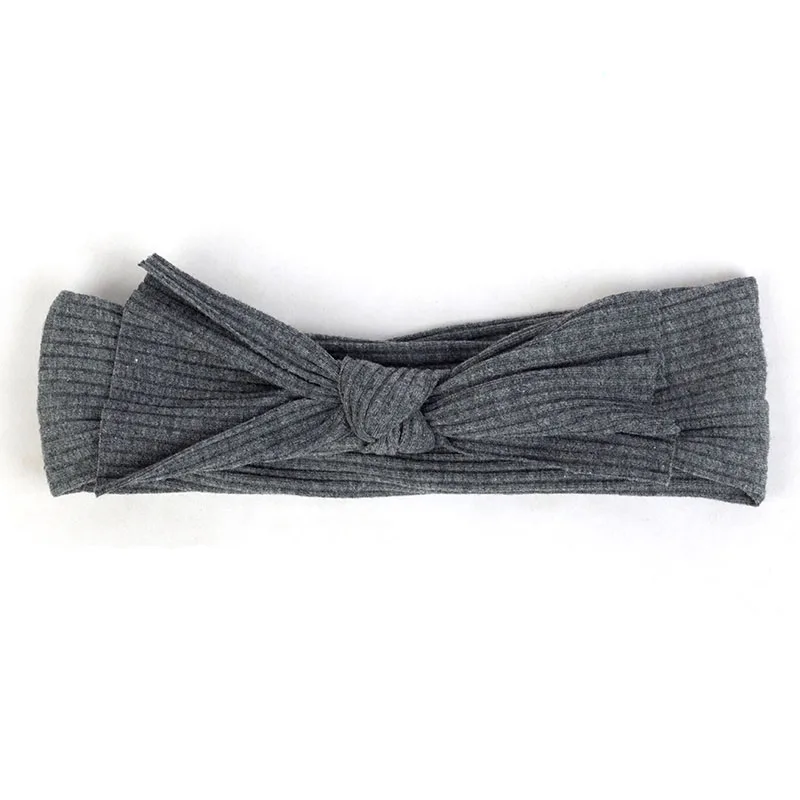 Dark Gray Dark Gray Geebro/ребристая повязка на голову с бантом для маленьких девочек, мягкая эластичная хлопковая повязка для волос, аксессуары, тюрбан, детский головной убор AQ019 - Цвет: Dark Gray Dark Gray