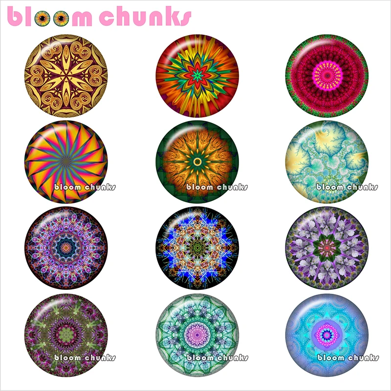 

Mandala Flower Round photo glass cabochon demo flat back Making findings 12mm/18mm/20mm/25mm B3445