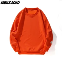 single road crewneck sweatshirt men 2021 autumn solid waffle sweatshirts oversized japanese streetwear casual orange hoodie men