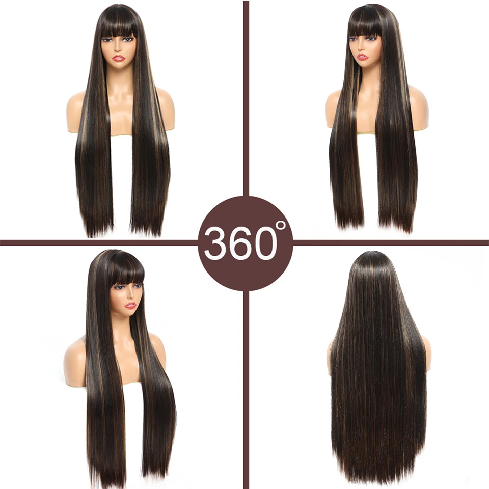 Парик 80 см супердлинные прямые парики блонд синтетические с челкой для женщин