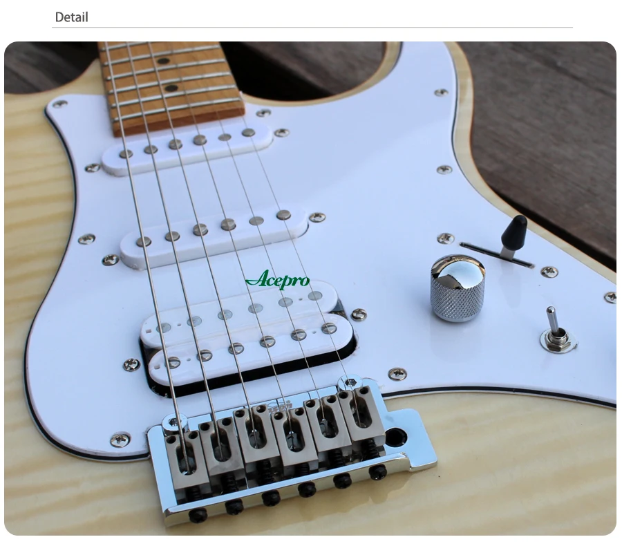 In Stock Acepro Electric Guitar, High quality Natural Flame Maple top Guitar, Wilkinson Tremolo Bridge, 2 Piece Mahogany Body