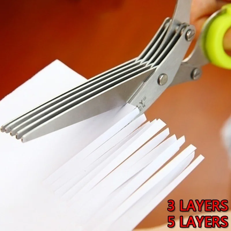 

Multi-functional Stainless Steel 3/5 Layer Kitchen Scissors Pepper Shredded Chopped Scallion Cutter Laver Cut Cooking Tool