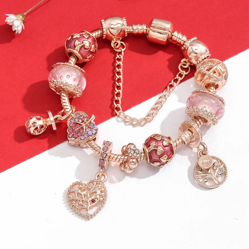Женские браслеты-шармы BAOPON модные браслеты из розового золота с кристаллами и