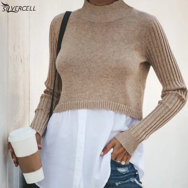 Женский свитер с длинным рукавом SILVERCELL однотонный Тонкий Повседневный вязаный