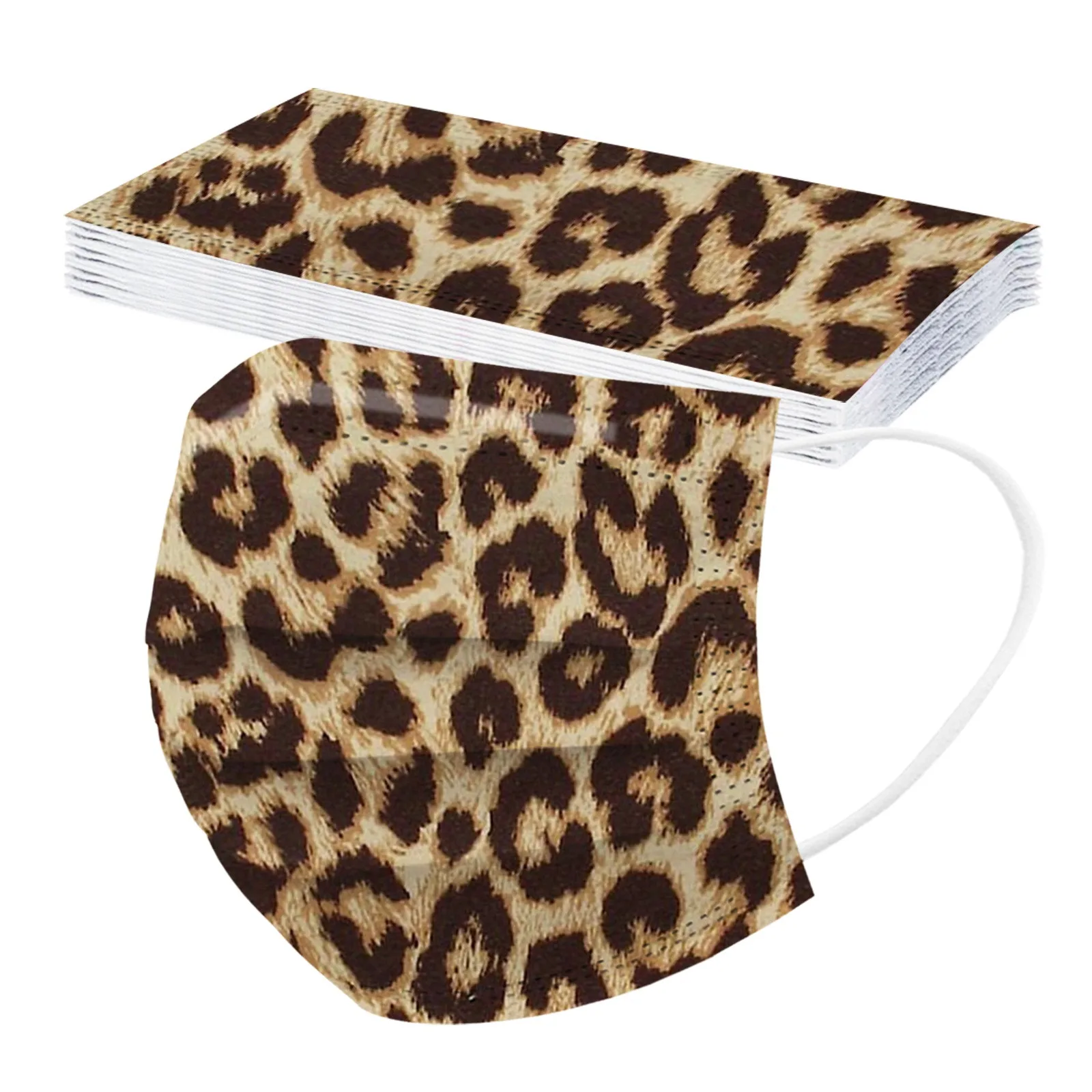 

50PCS Leopard Print Adult Three-Layer Disposable Dust-Proof Protective Breathable 3 Layers Mouth Cover Halloween Cospaly Mask