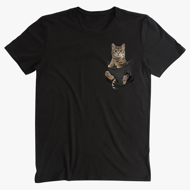 CLOOCL Cotton T-Shirt Fashion White Turkish Angora Cat in Pocket Casual Harajuku Unisex Tops Drop Shipping | Мужская одежда