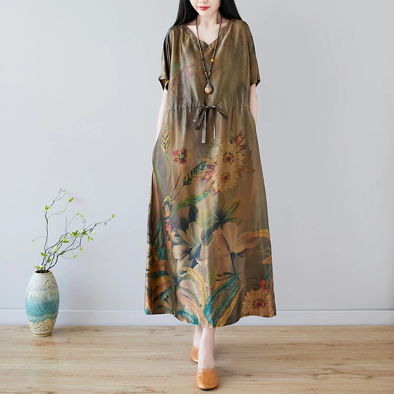 Платье макси Лулу в китайском стиле женское длинное с V-образным вырезом