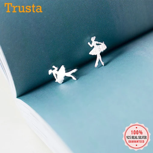 Женские серьги гвоздики Trusta однотонные из настоящего серебра 925 пробы с