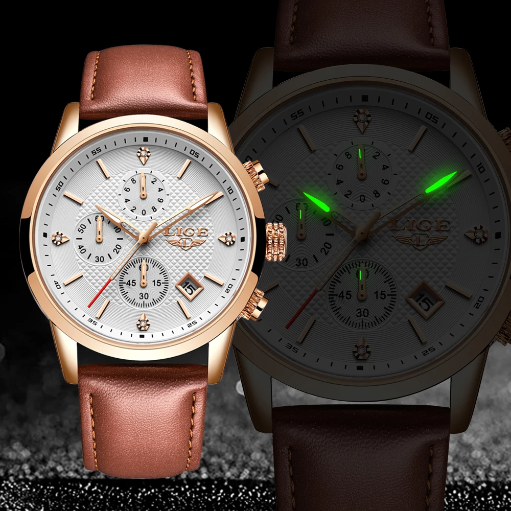 

Часы мужские кварцевые с хронографом и автоматической датой, водонепроницаемые