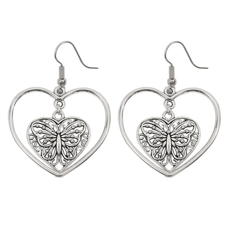 

Exaggerated Drop Earrings Fashion Crystal Silver Color Peach Heart Earrings Contracted Women Drop Earrings Jewelry