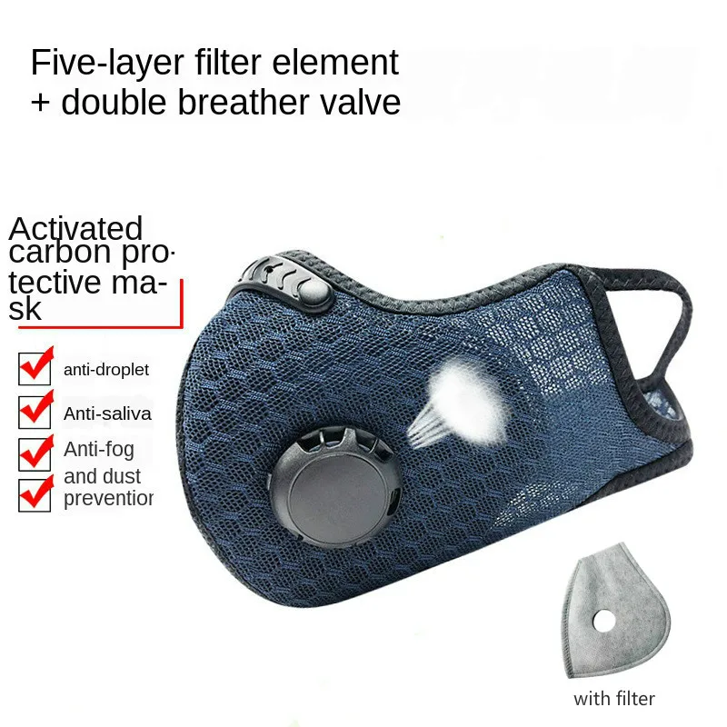 

1 Mesh Mask +1 Piece Activated Carbon 5-Layer Filter Outdoor Riding Sports Protective Masks Washable Anti Dust Mask with Valve