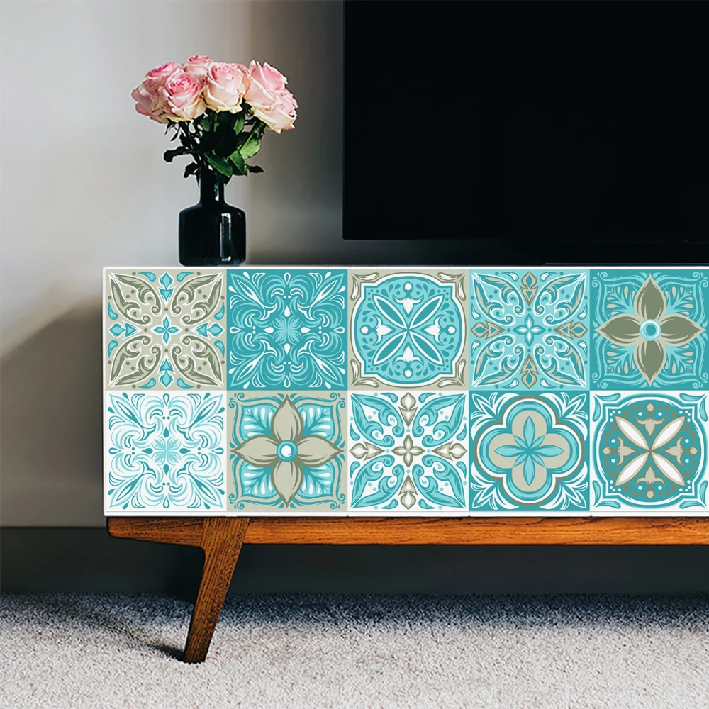 Синяя и зеленая полоса Керамическая Настенная Наклейка глянцевая поверхность