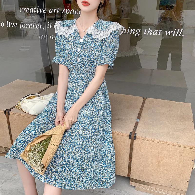 2024 летнее Модное шифоновое кружевное пляжное платье миди с принтом корейское