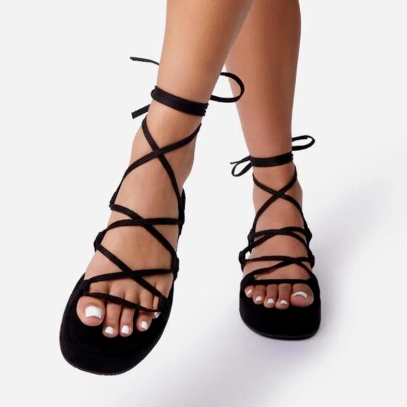 Fashion Cross-tied Women's Sandals New Summer Plus Size Thick-soled Lace-up Platform Ankke Strap Black Sexy Ladies Shoes