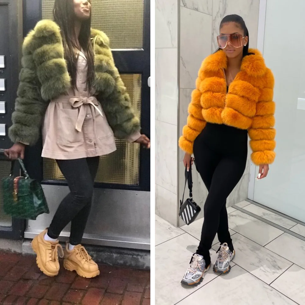 Luxury Women Fur Coat Faux Fur Crop Coats Stitching Short jacket Round Neck Furry Cropped Winter Warm Womens Clothing Wholesae