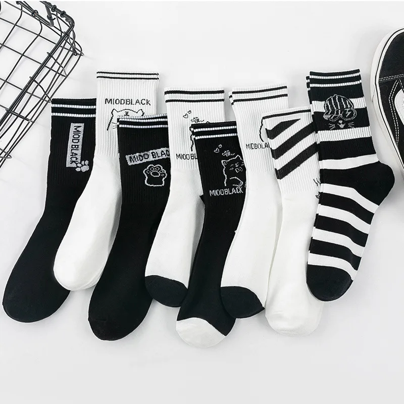 1 пара Черный и белый с принтом кошачий коготь носки для женщин девочек